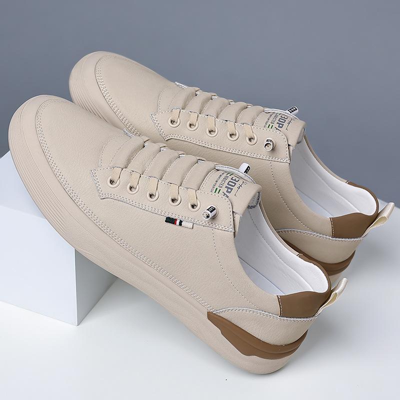2024 New Shoes for Men Genuine Leather Casual Shoes Fashion Flat Skateboard Shoes Lace-up Sneaker