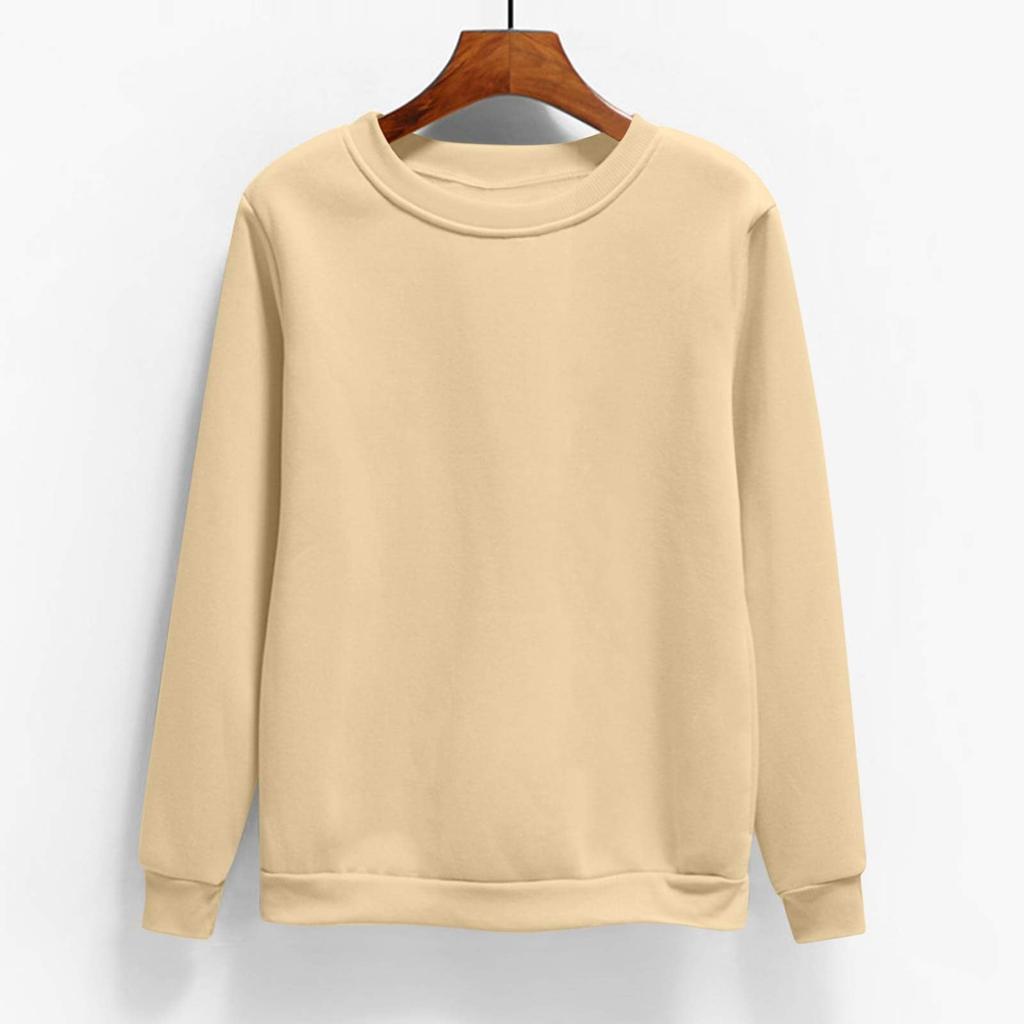 Women's Fashion Casual Round Neck Long Sleeve Fleece-Lined Solid Color Sweatshirt