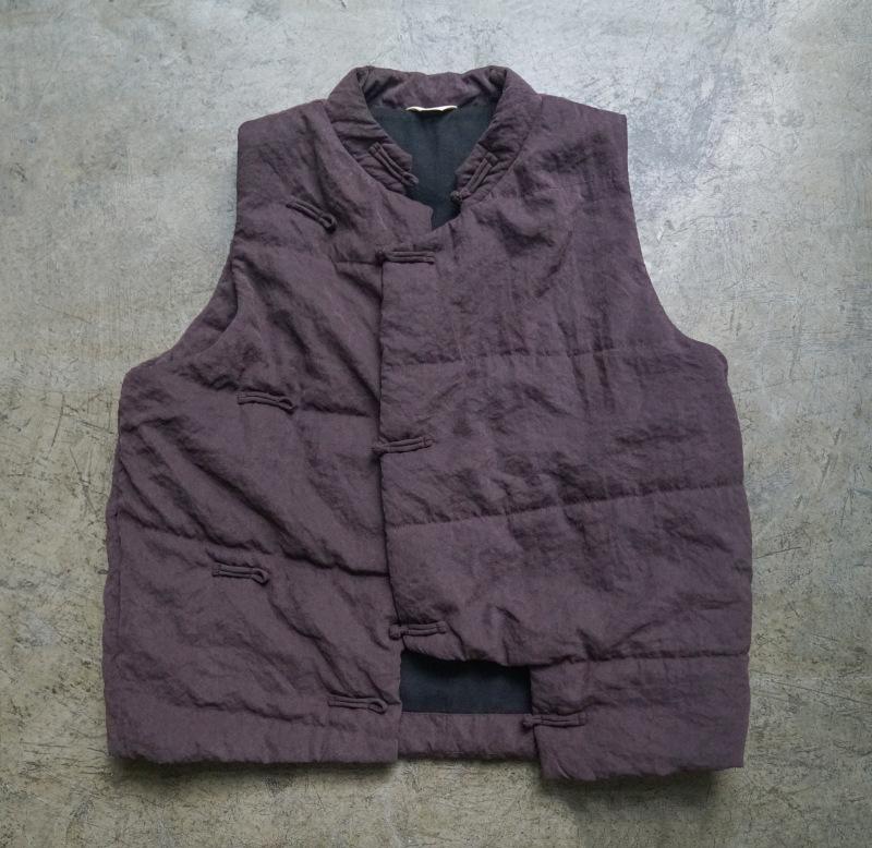 Johnature Women Stand Bead Quilted Vest Retro Polyester Solid Color Loose Padded Coat Winter Sleeveless Button Clothes