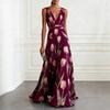 New Women's Tulip Print Sleeveless V-Neck Elegant Long Evening Dress for Women, European American Style Party Gown