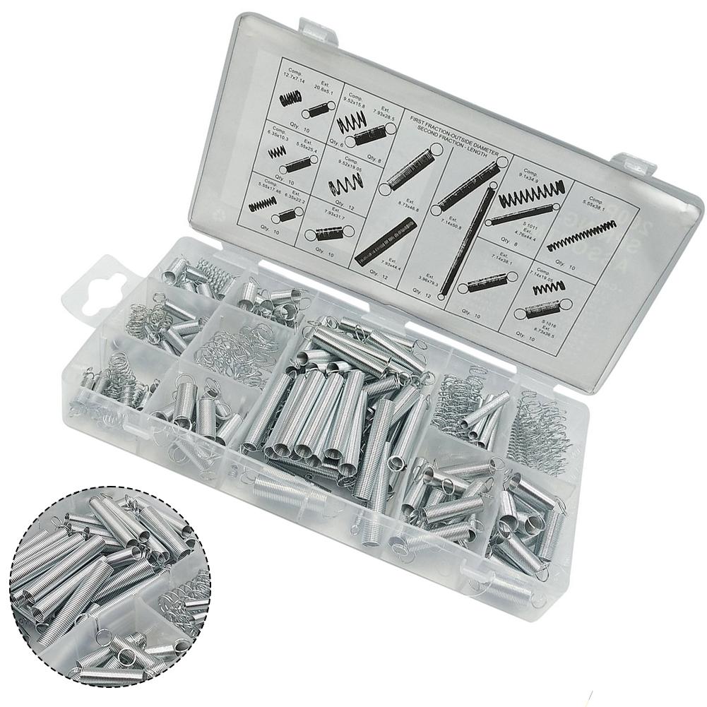 200 Pieces Spring Set with Various Sizes of Metal Tension Compression and Hook Springs in a Plastic Storage Box for DIY Projects