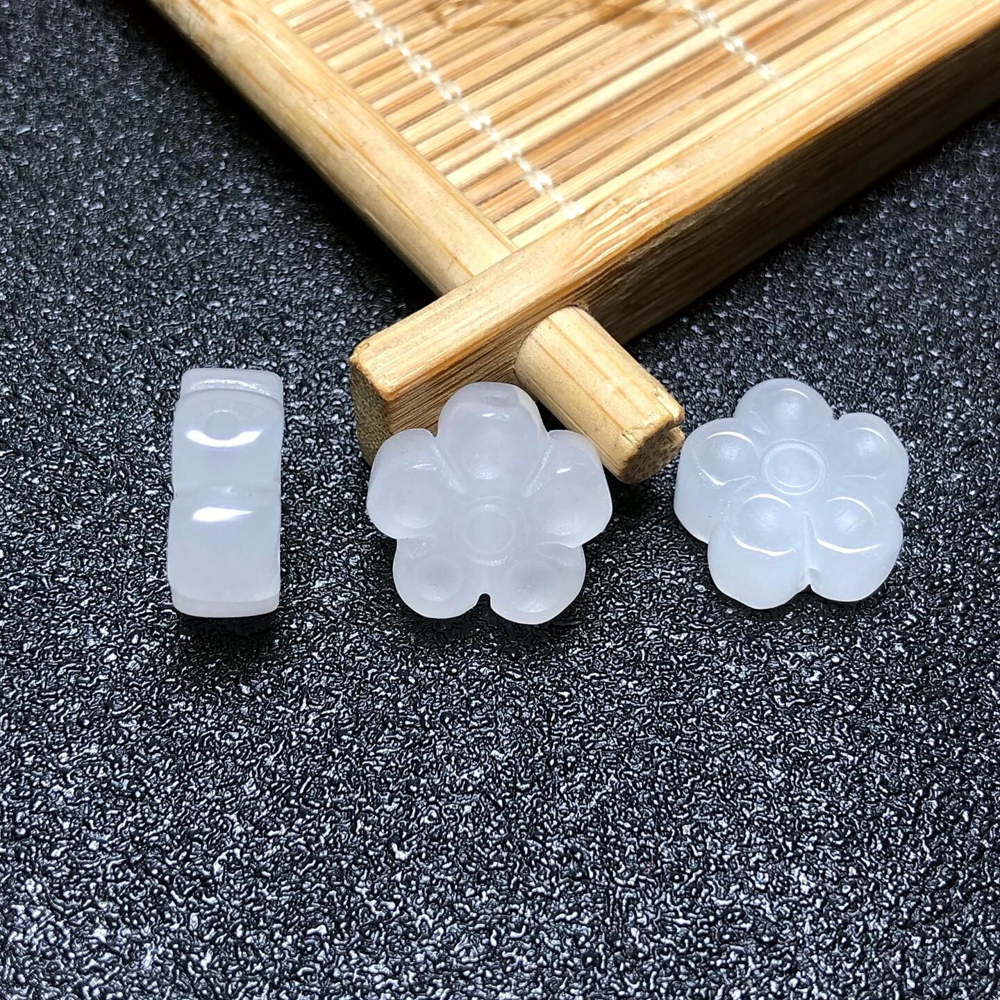 Hetan White Jade Five-Petal Flower Chalcedony Unisex Jewelry DIY Bracelet Necklace Accessories