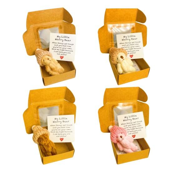 Mini Plush Teddy Bear Box Emotional Support Teddy with Message Card Pocket-Sized Hug Bear Doll for Graduation Anxiety Relief Friends