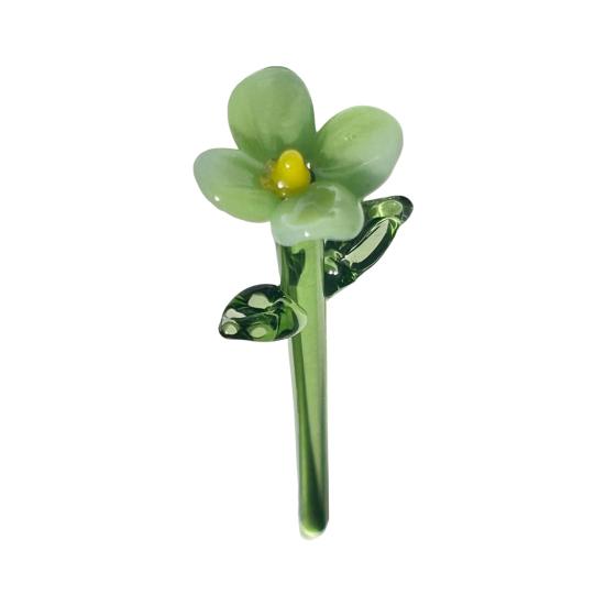 Hand Blown Mini Glass Flower Figurine Collectible Miniature Faux Crystal Flower Ornaments for Mothers Day Birthday Table Centerpiece DIY Craft