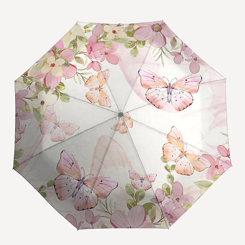 

1PC Butterfly Flowers Umbrella-8-Rib Reinforced Portable Folding Travel Suitable for All Seasons Outdoor Daily , Fun Design-Z0430