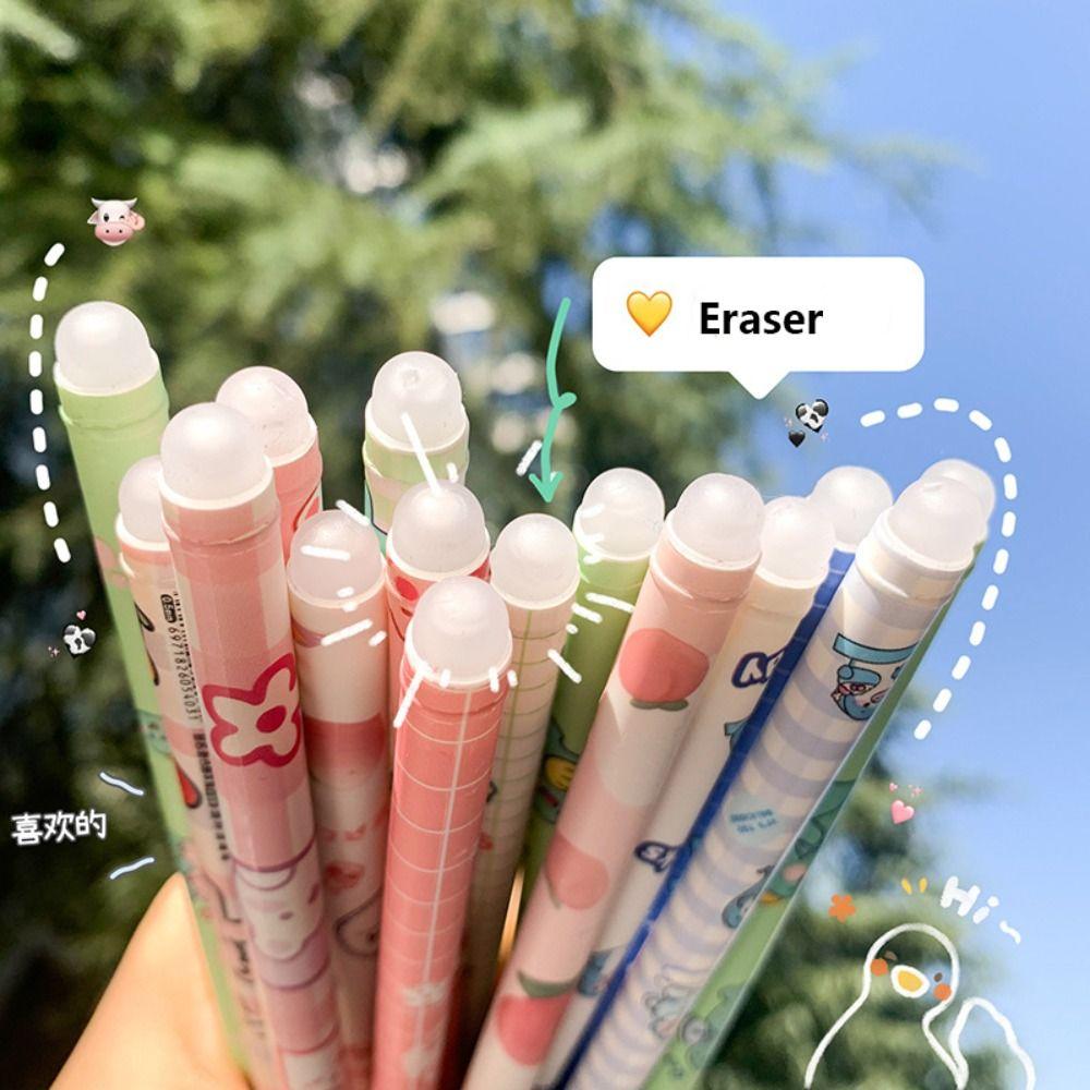 12PCS/Box 0.5mm Blue Ink Neutral Pen Quick Drying Erasable Pen Cartoon Ballpoint Pen  Stationery