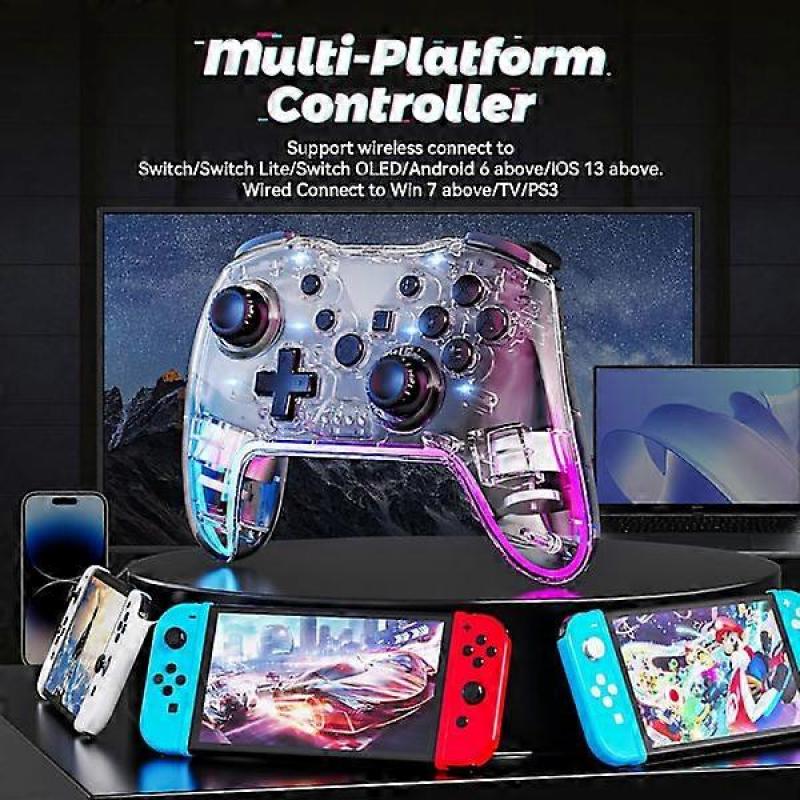 Wireless Switch Pro Controller for Nintendo Switch/Lite/OLED/Windows/iOS/Android, 7-Color Adjustable RGB Lighting