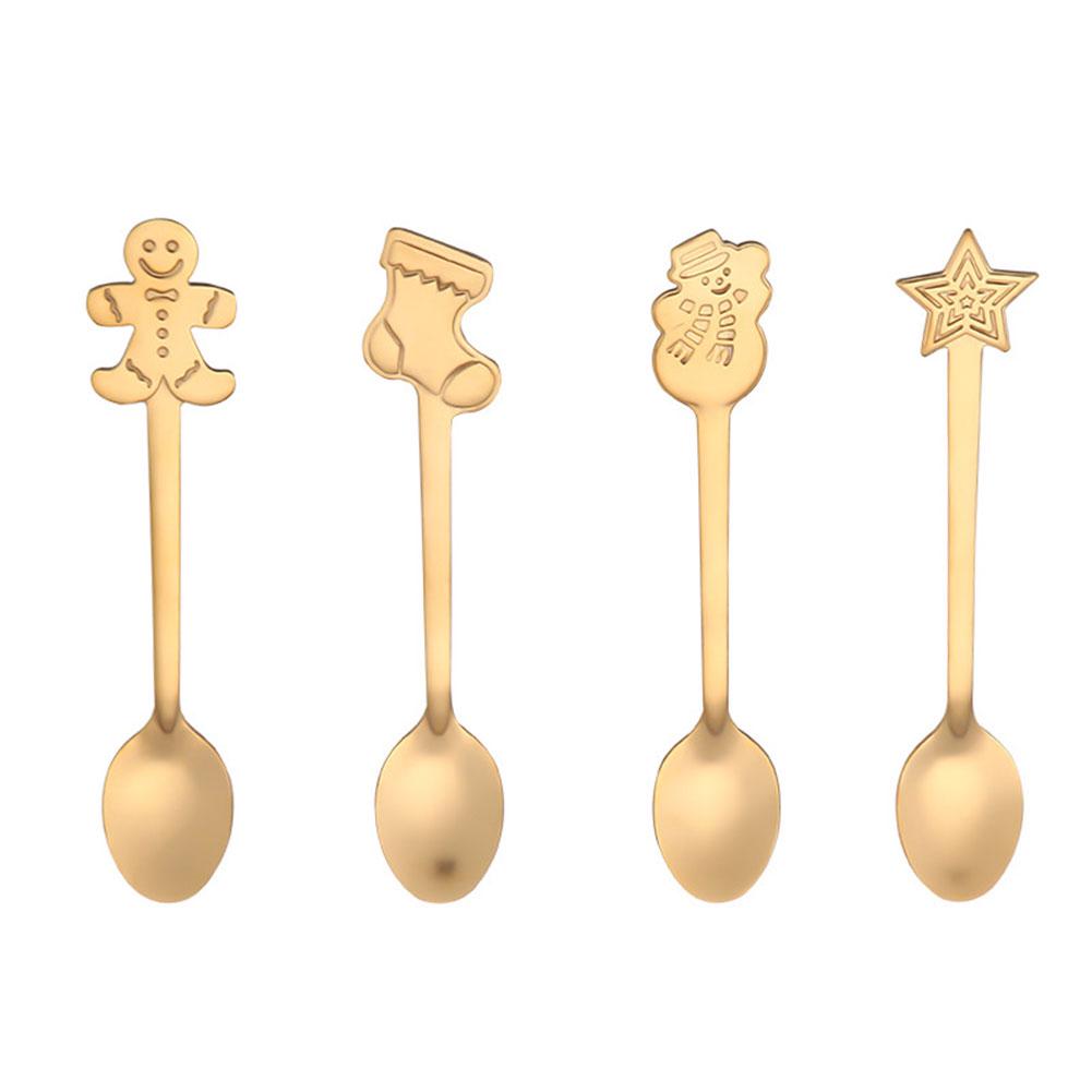 

Puntos из нержавеющей стали, 4 шт., рождественские ложки для смешивания кофе, чая, десертные закуски, посуда золотистый