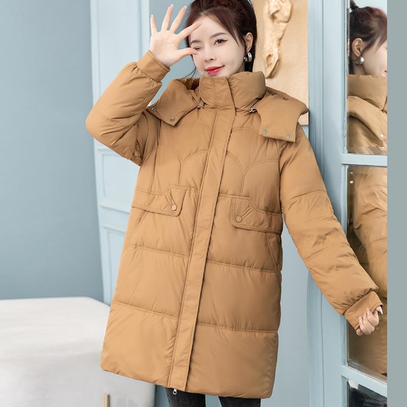 Removable hat autumn and winter loose women's medium and long padded jacket padded jacket thickened warm padded jacket