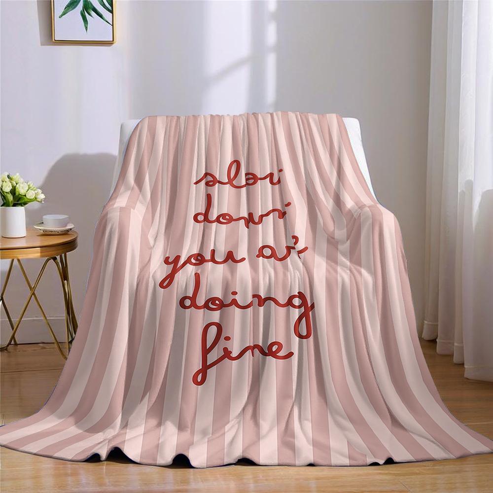 Pink Stripe Slow Life Flannel Blanket Warm Soft Halloween Christmas Couch Warm Cozy Decorative Decor Gift for All Season