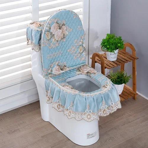 Σετ Τριών Τεμαχίων Τουαλέτας Golden Velvet 4 Εποχών Δαντελωτό Ύφασμα Στυλ Φερμουάρ Υψηλής Ποιότητας Μαξιλάρι Καθίσματος Τουαλέτας Κάλυμμα Μαξιλαριού Καθίσματος Τουαλέτας