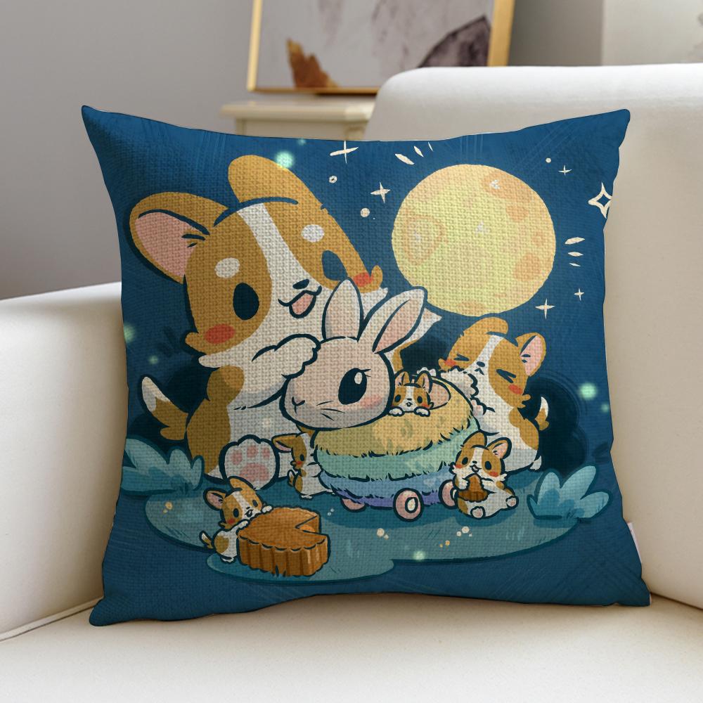 Cozy Llazy corgiS Cushion Cover Breathable and skinfriendly linen pillowcase square removable and washable cushion