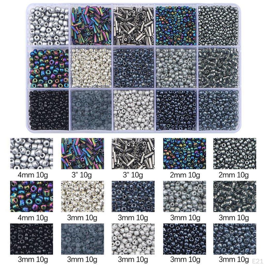 15 Colors Glass Beads Set for Bracelet Making Tube Kit Spacer Handcrafted DIY Craft