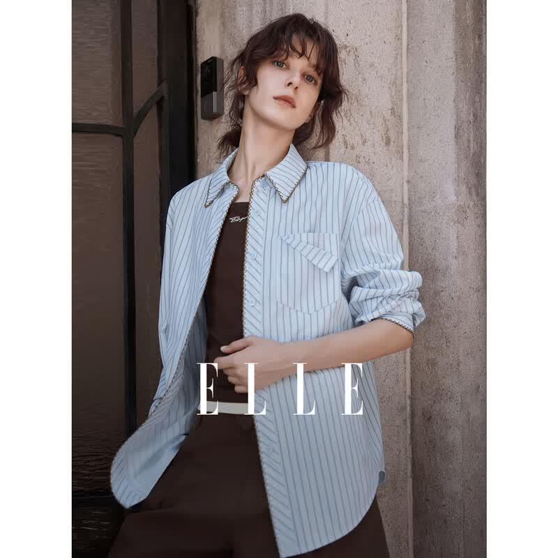 ELLE French Commuter Style Striped Color-block Shirt S