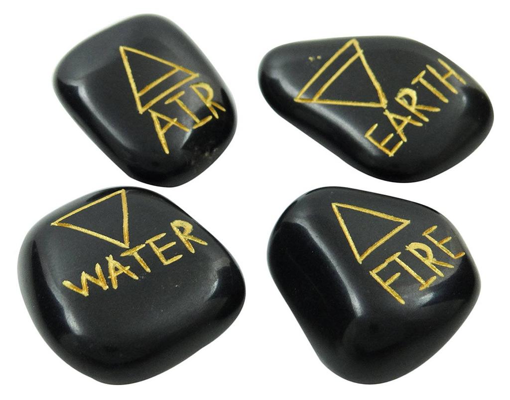Harmonize Set Of 4 Tumbled Black Obsidian Stones Wiccan Elemental Symbol Pagan Spiritual Rekki Healing