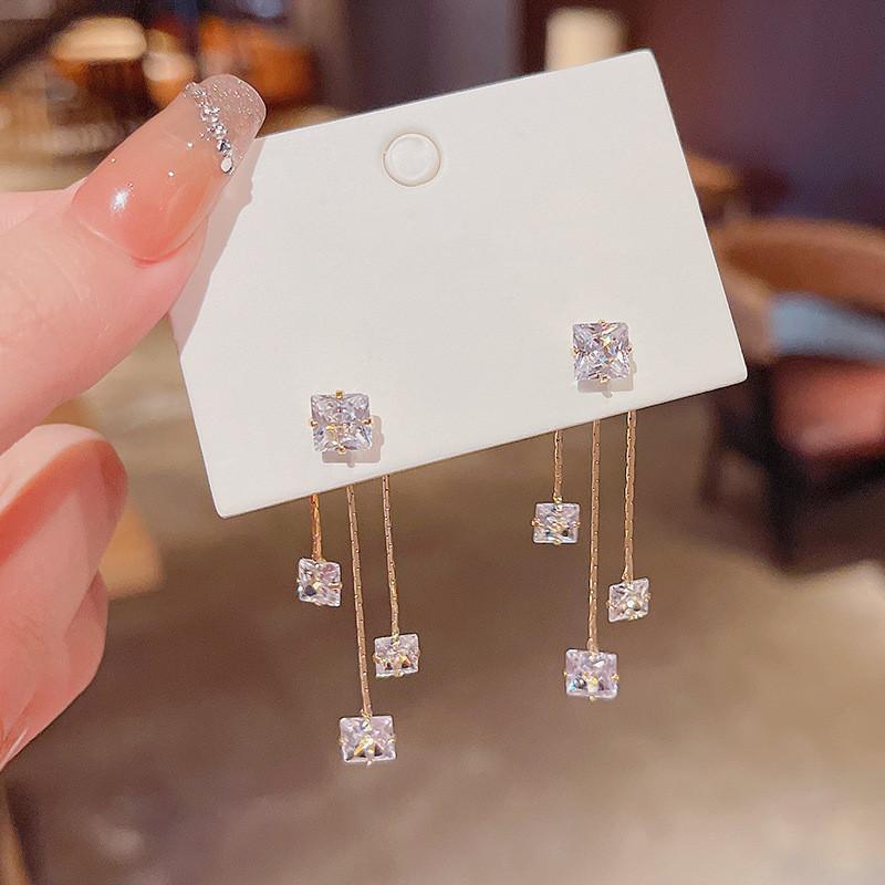 

Корейские простые квадратные серьги-кисточки из циркония для женщин, модные ювелирные изделия, серьги, бижутерия оптом