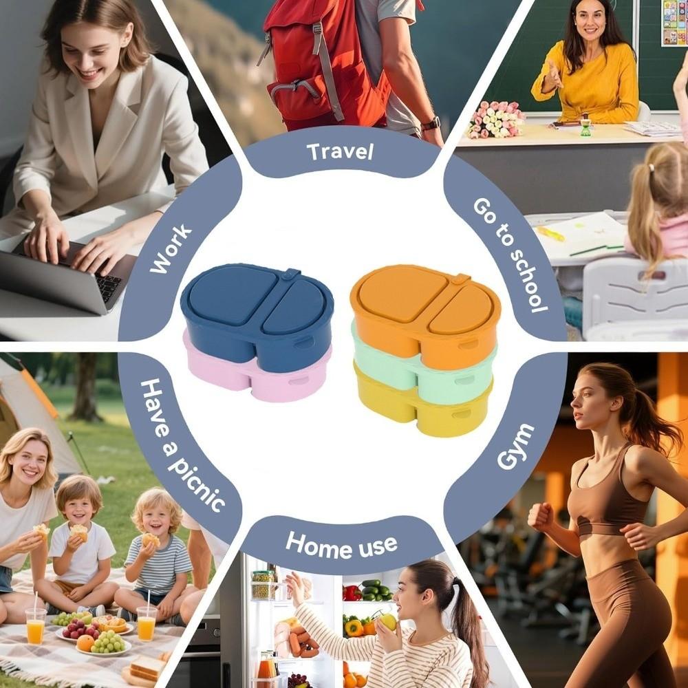 Silikonový obědový box potravinářské kvality Neprosakující Dvě přihrádky Nádoby na svačinu Jednobarevné Opakovaně použitelné Rozdělený Box pro uchování čerstvosti