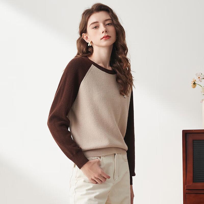 Komongboka Women's Round Neck Colorblock Wool Sweater