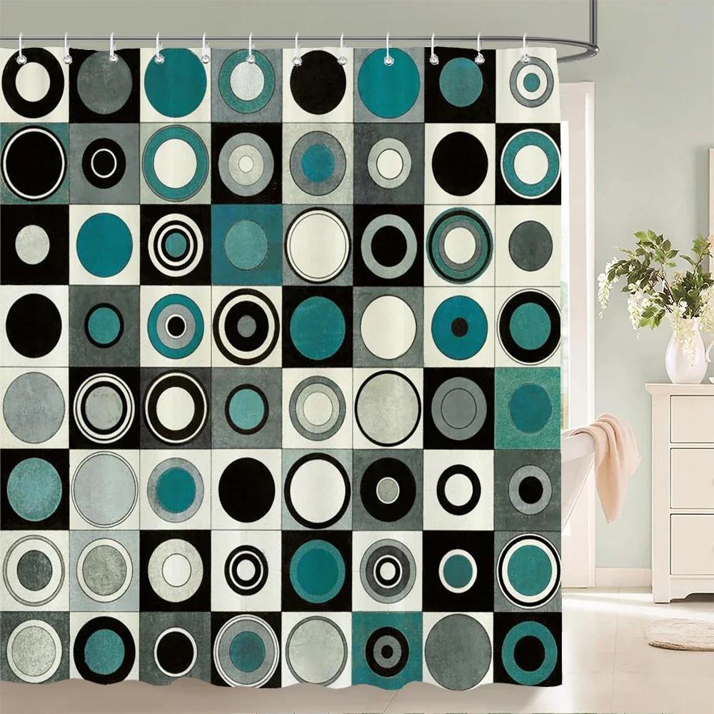 High Quality Geometric Pattern Printed Fabric Shower Curtains Bathtub Waterproof Products Bathroom Decor With 12 Hooks