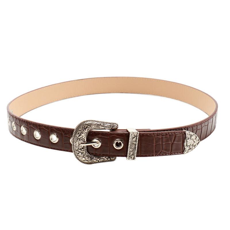 Womens Retro Alloy Belt Set With Embossed Buckle For Casual And Office Wear