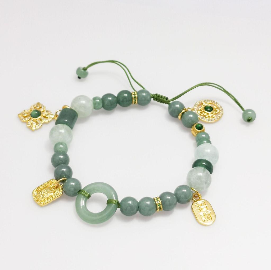 Chinese-Inspired Jade Wealth Bracelet with Gold-Plated Peace Buckle