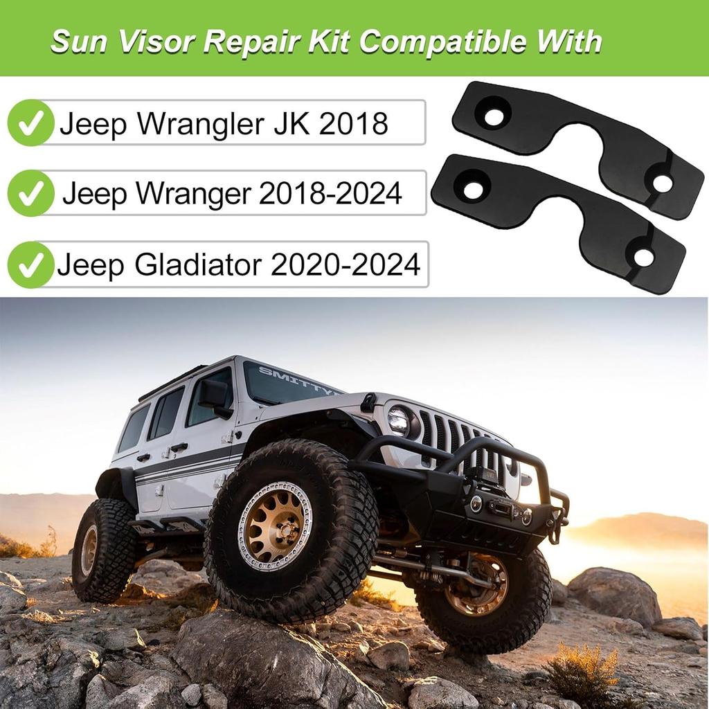 Sun Visor Repair Kit, Compatible With Jeep Wrangler JK, JL, JT Gladiator 2018-2024, Aluminum Alloy Sun Visor Driver Side Replacement, Used For