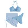 Mode Damen Sexy Einfarbig Geschlitzter Bikini Lässig Dreiteiliger Badeanzug
