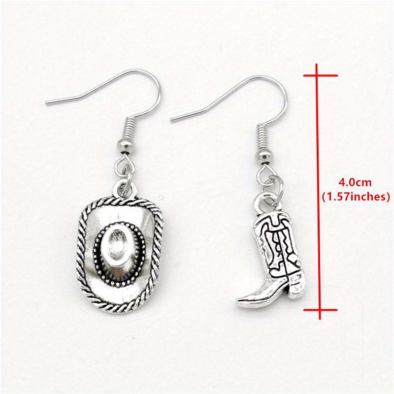 Fashion Vintage Silvery Cowboy Hat Earrings Cowgirl Boot Pendant Dangle Earrings for Women Couples Party Jewelry