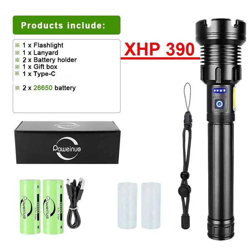 XHP390 Most Powerful Flashlight Usb Rechargeable Flashlight Strong Light Military Tactical Lantern Camping Hunting Outdoor Torch