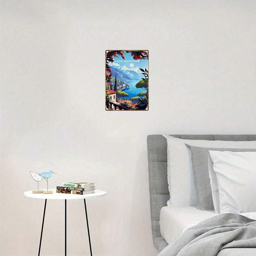 2D Flat, 2D Flat Printing Metal Tin Plate - Majiaolei Lake Landscape Art, Vibrant Outdoor Wall Decor for Porch, Garage, Cafe, Ba