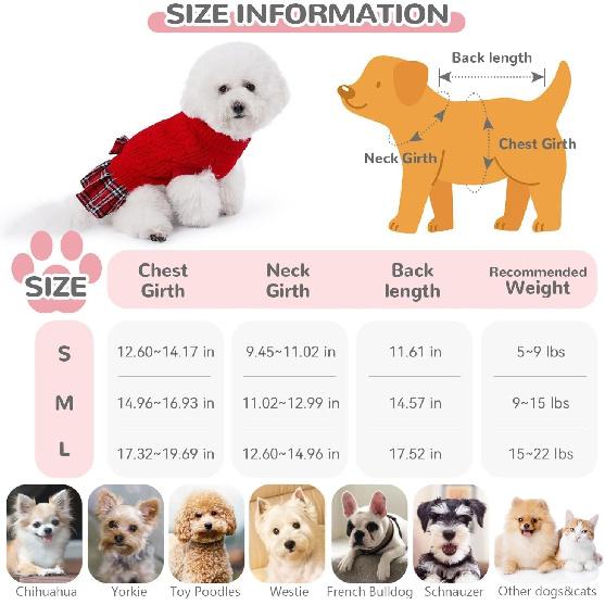 WOYYHO Small Dog Sweater Dress with Bowtie Dogs Clothes Sweater Pleated Skirt with Leash Hole Puppy Winter Outfit Dog Pullover Knitwear Puppy