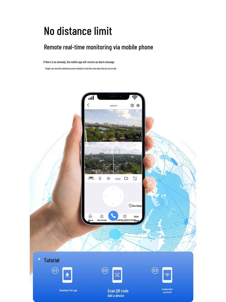 Triple-Lens Solar Surveillance Camera with Remote Two-Way Intercom and HD Mobile Phone Connectivity for Outdoor Use
