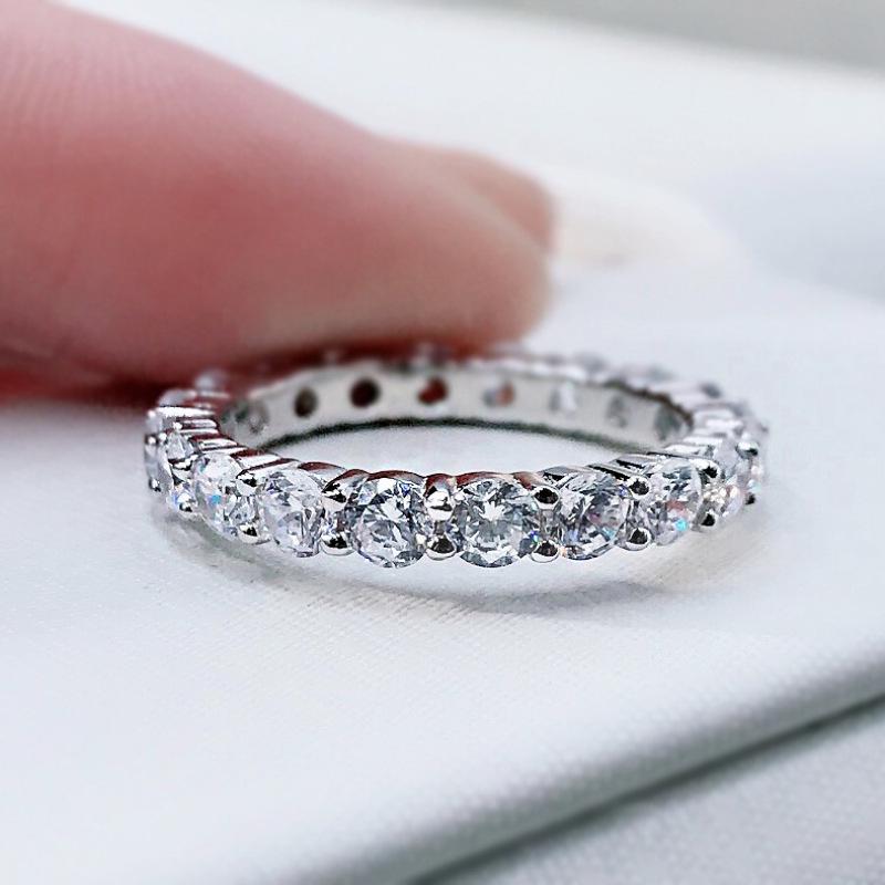Luxury Women's Ring S925 Silver Row Diamond Ring for Women In Europe and America 3mm Full Diamond Ring