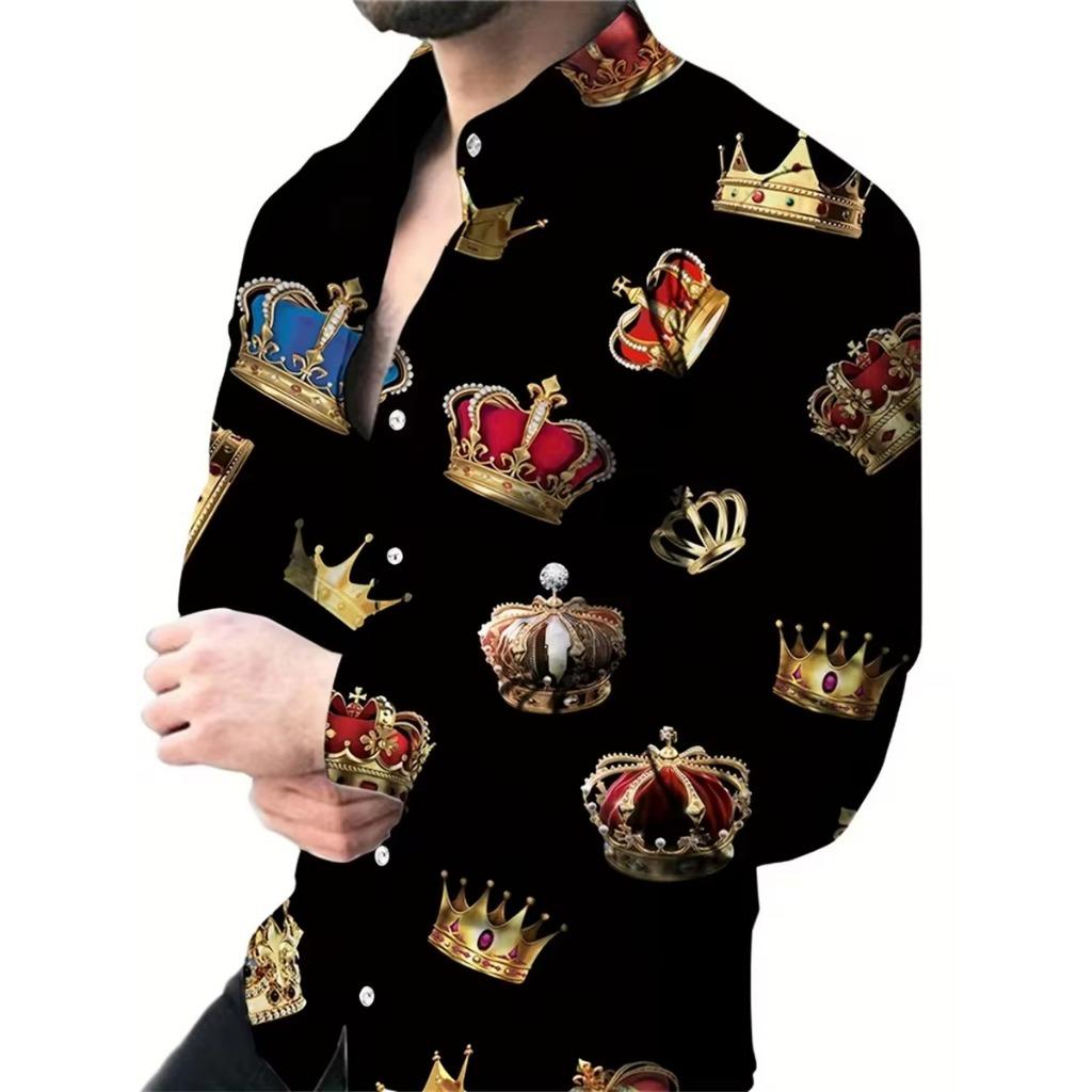 Men Clothes Fashion Long Sleeve 3D Digital Print Shirt