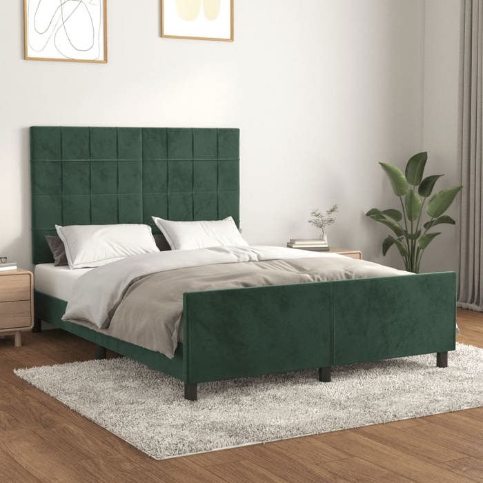VidaXL Cadre de lit avec tête de lit Vert foncé 140x190 cm Velours3125754