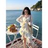 Sweet Lotus Leaf Edge Suspender Dress Fairy Summer Floral Skirt Irregular Temperament Seaside Beach Dress