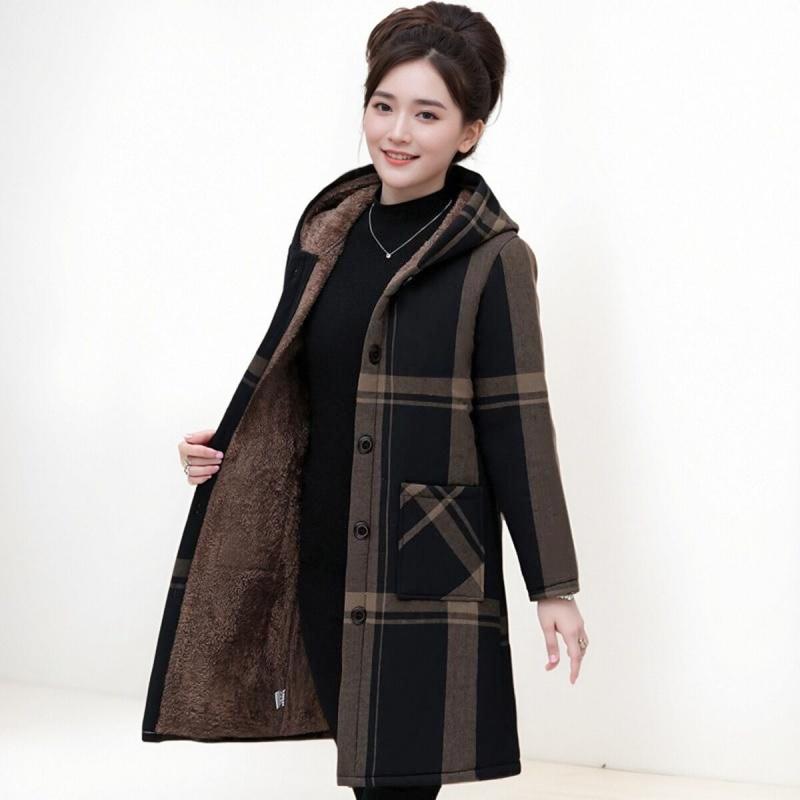 Mid-length Cotton Jacket Women's Winter Cotton Coat Fashion Hooded Cold-proof Plus Velvet Thick Warm Women's Jacket