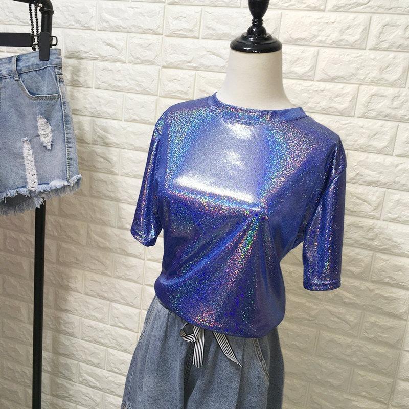 Loose Shirt Women's Sparkle Reflective Short Sleeves