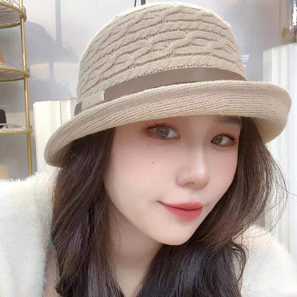 

WTEMPO Women s Solid Color Warm Winter Soft Woolen Belt Hats Mom s Cold-proof Windproof Outdoor Knitted Bucket Hats 1pc абрикосовый