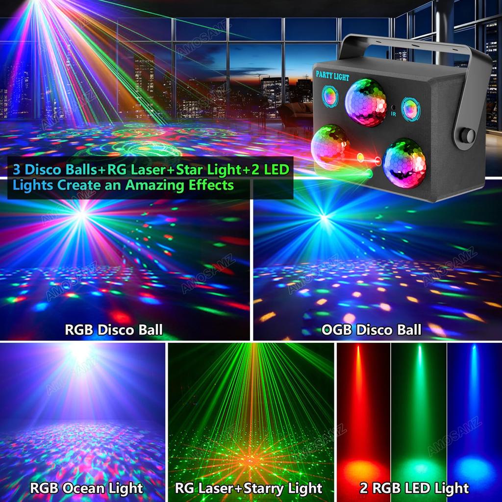 Party lights, disco DJ strobe lights, rave stage projector effects, dance club lights, with sound-enabled remote control, for parties, home shows, kar