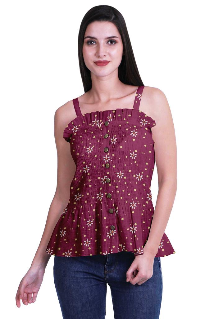 Moomaya Casual Shoulder Strap Flared Hem Cotton Slub Printed Women Summer