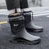Winter new integrated fleece water shoes men's rubber shoes soft fleece waterproof and non-slip medium tube thickened rain shoes fixed cotton rain