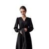 European and American V-neck Lace-up Waist Hugging Pleat Elegant Black French Style Long Dress Black Long Dress