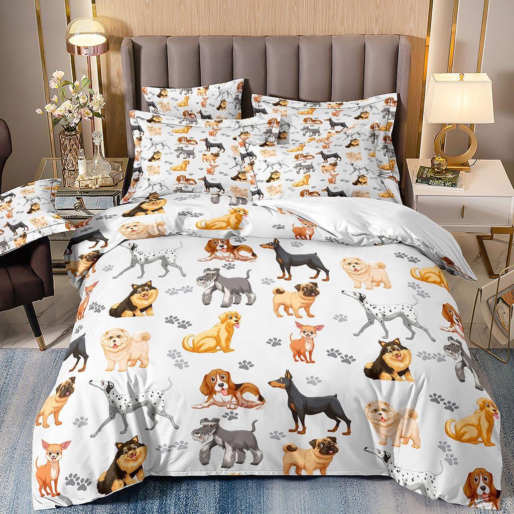 Barnens Tecknad Djur Panda Hund Leksaksbil Sängkläder 3D Digitaltryck Tredelat Set