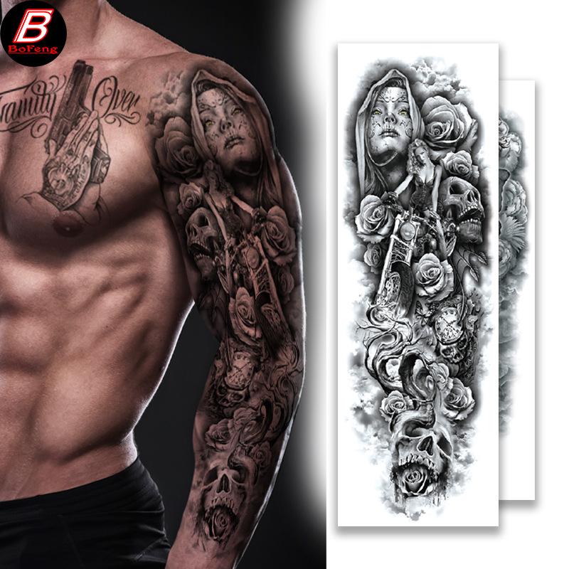 Waterproof Full Arm Floral Tattoo Stickers - Cross-Border Design for Europe & America