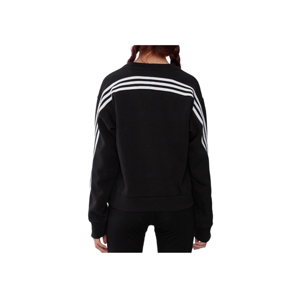 Adidas Striped Sport Crew Neck Sweatshirt Women Tops Black H57308