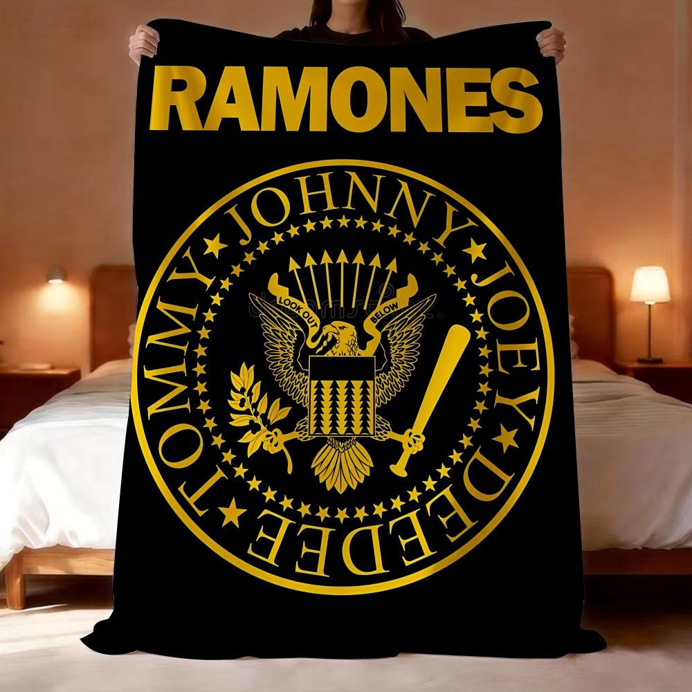 Rock Band R-Ramones Throw Lightweight 240g Flannel Blanket Soft Skin-friendly for Summer Cooling 75X95CM