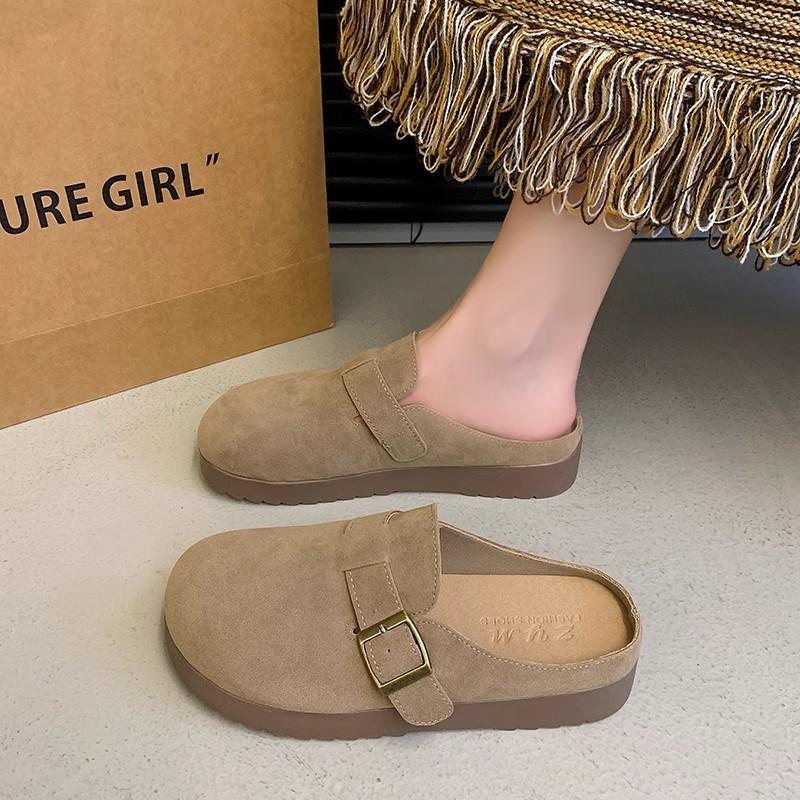 Thick-soled half-slippers women's autumn new bag head slippers women's inner height increase one pedal Boken slippers