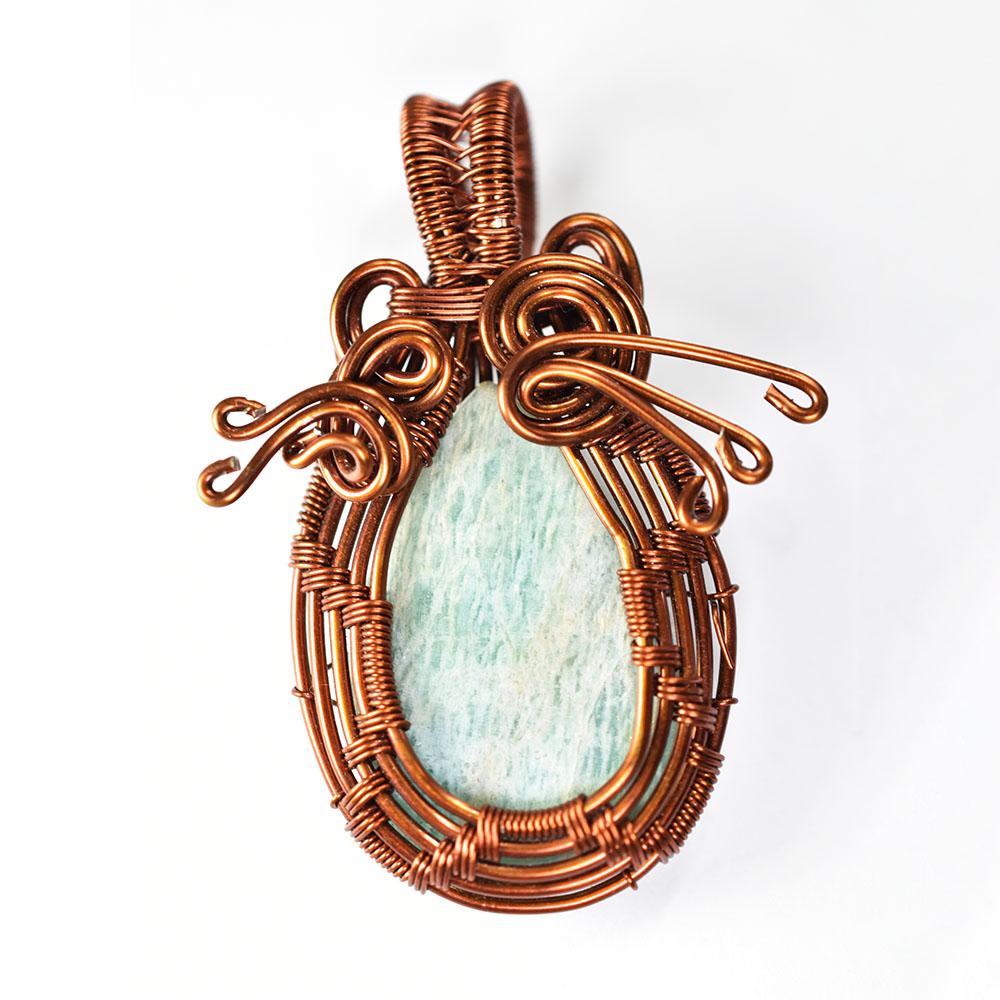 

Certified Amazonite Gemstone Jewelry Copper Gift For Wrapped Pendant 71 Ct 66.3 mm approx. сірий колір