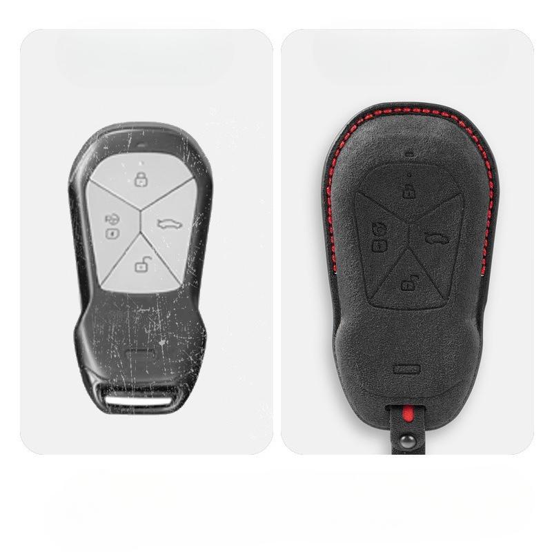 Premium Suede Leather Key Cover Case for Xpeng G9 / P7 / G6 / P5 / MONA M03 (2024) - Protective Key Fob Shell Keychain